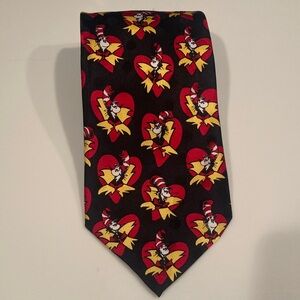 Dr. Seuss The Cat In The Hat Mens Necktie Heart Black 100% Silk Neck Tie~1990
